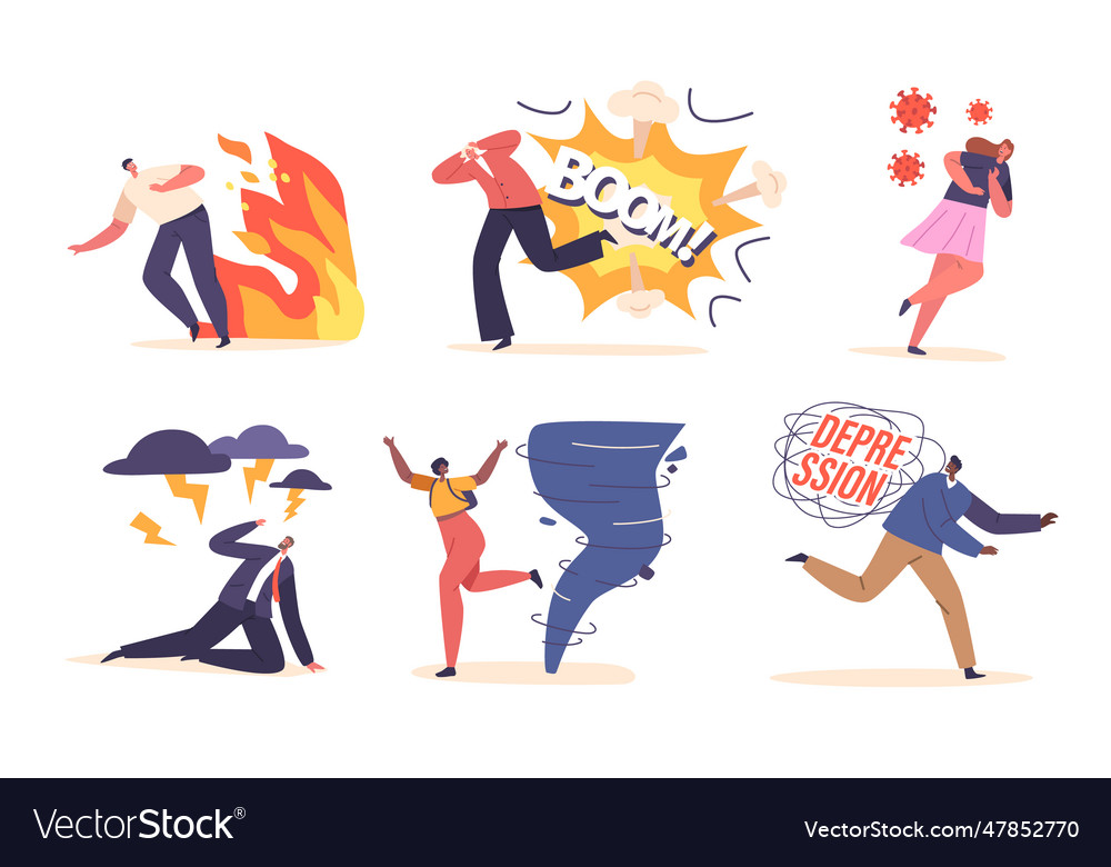 Set of characters escape fleeing in fear seeking Vector Image