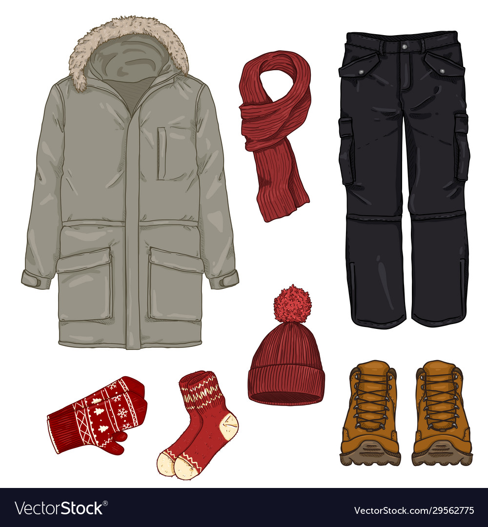 Cartoon set winter clothes Royalty Free Vector Image