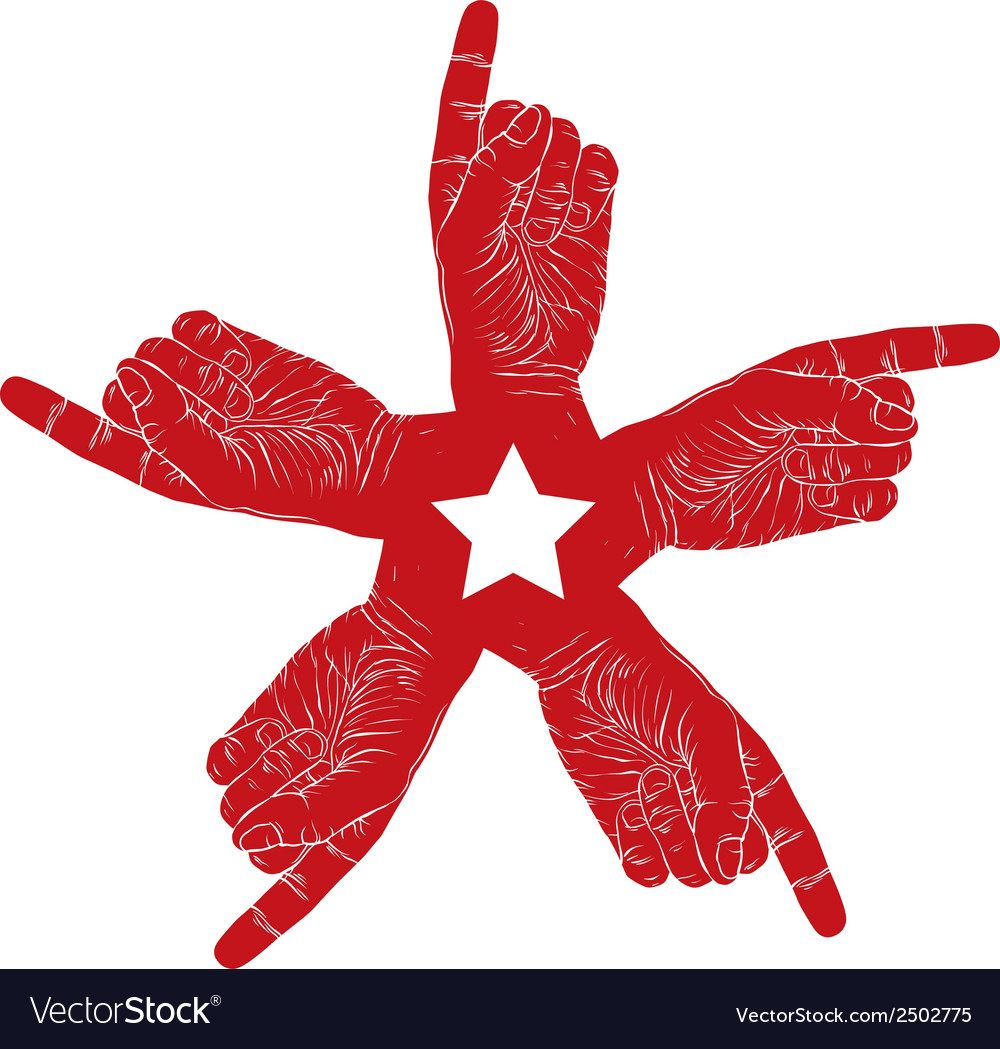 Five pointing hands abstract symbol Royalty Free Vector