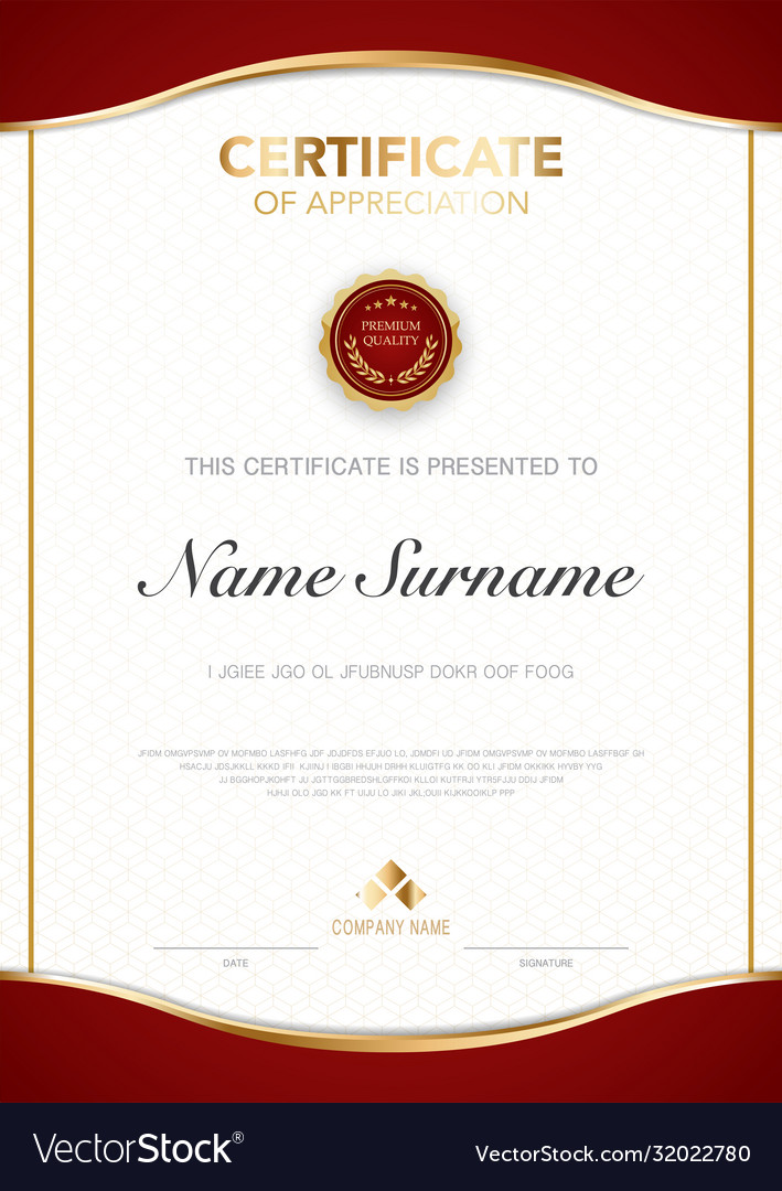 Diploma certificate template red and gold color Vector Image