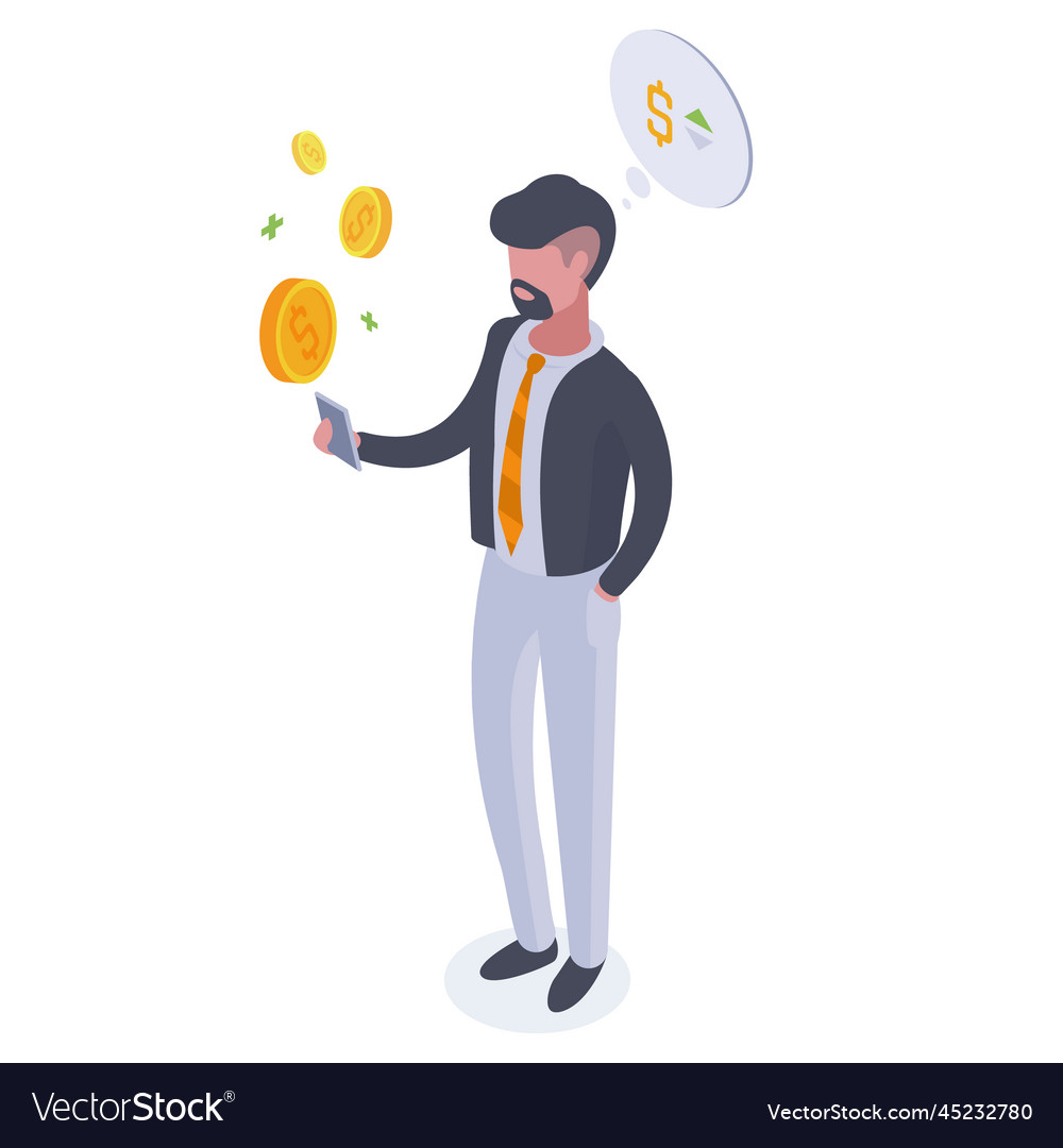 Isometric successful businessman money