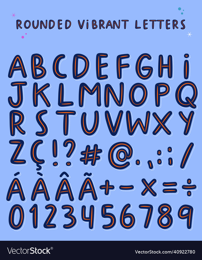 Rounded vibrant letters numbers math sign Vector Image