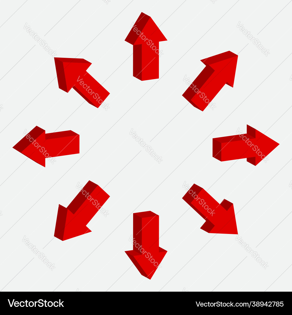 3d arrow sign right down up and down symbol red Vector Image