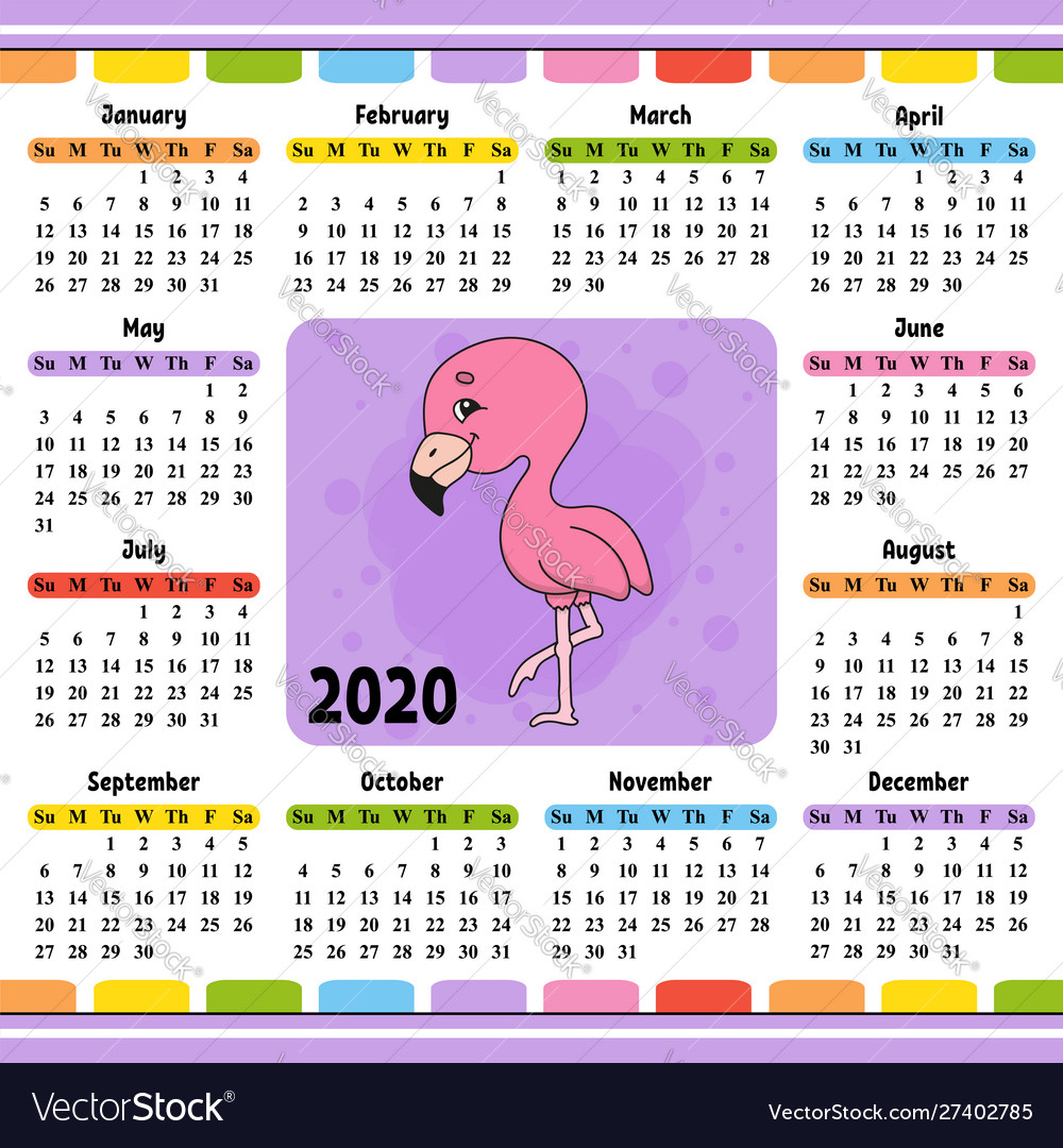 Calendar for 2020 with a cute character fun and Vector Image