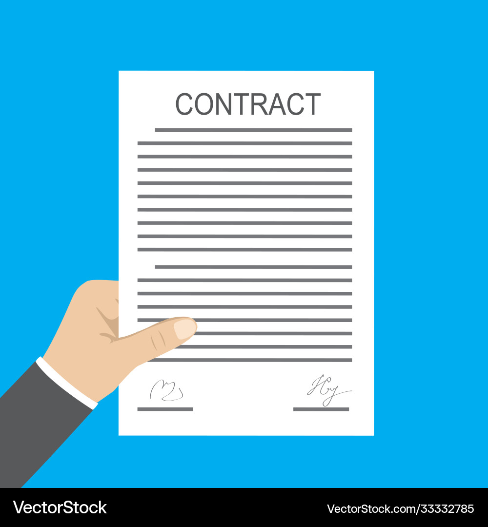 Hand holding contract document Royalty Free Vector Image
