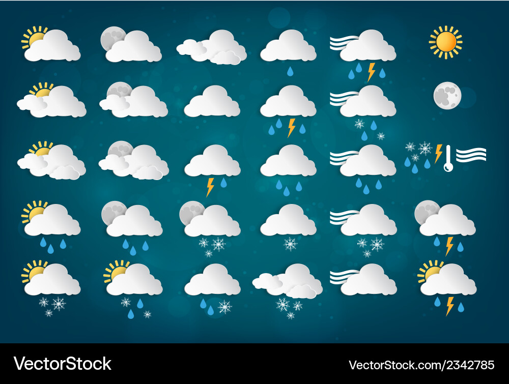 Weather Icons with Blue Background Royalty Free Vector Image
