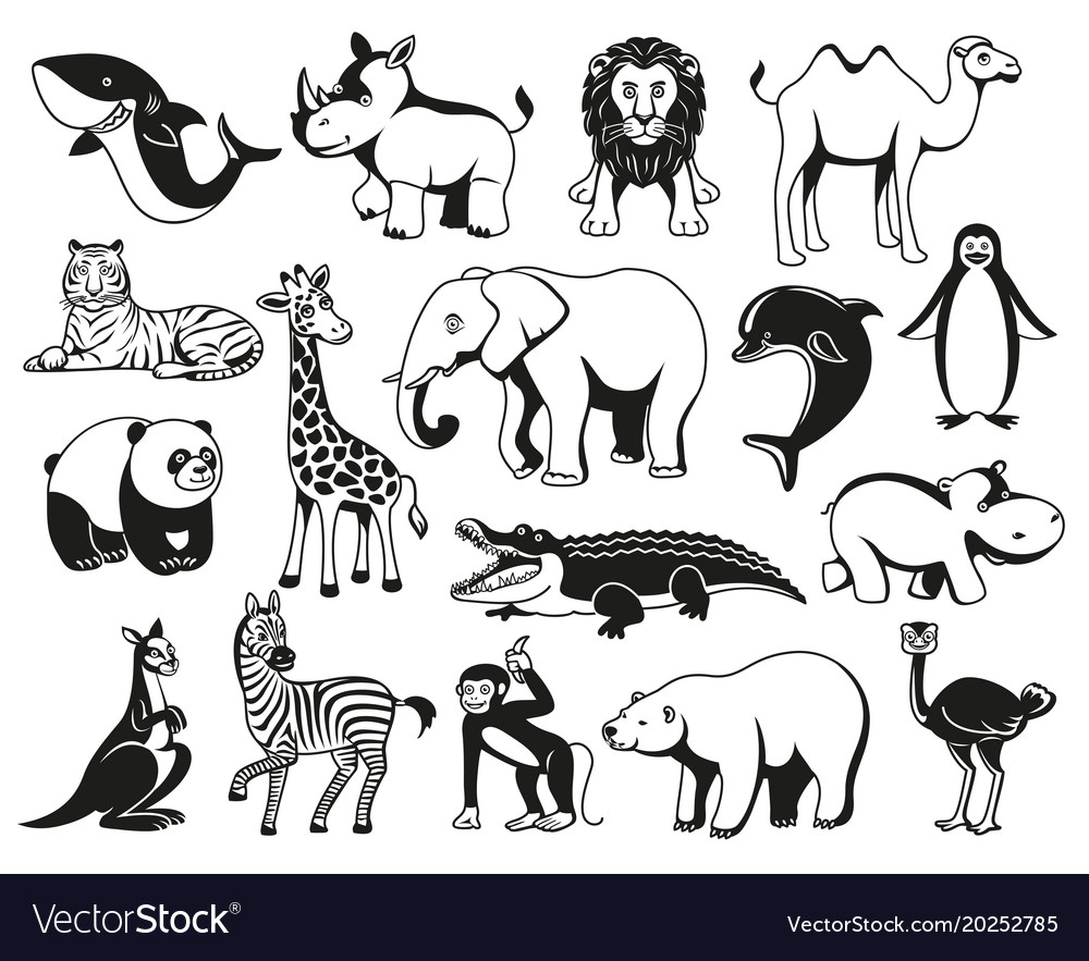 Wild animals black and white graphic silhouette Vector Image