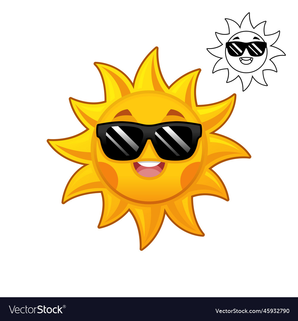 Cute happy sunny sun face with glasses Royalty Free Vector