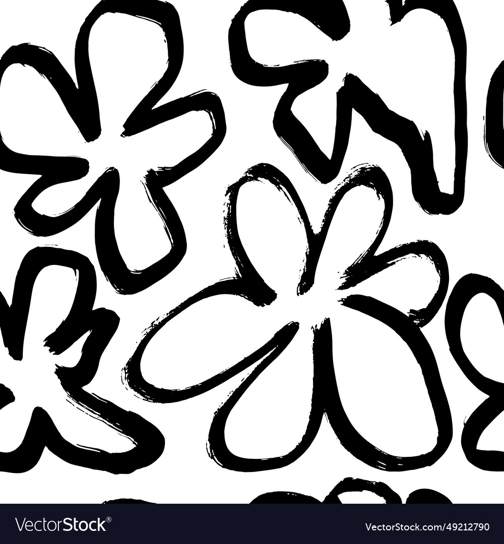 Dry brush big flower seamless abstract pattern