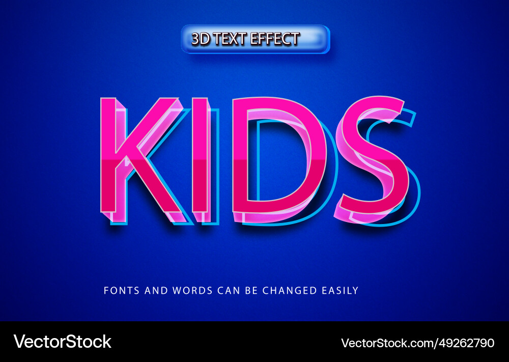 Kids fun 3d editable text effect style Royalty Free Vector