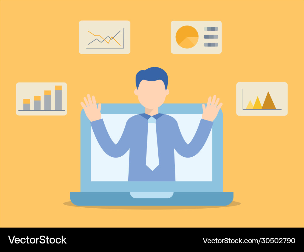 Man teaching online in laptop about e-learning Vector Image