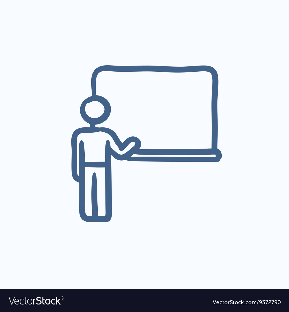 Professor pointing at blackboard sketch icon