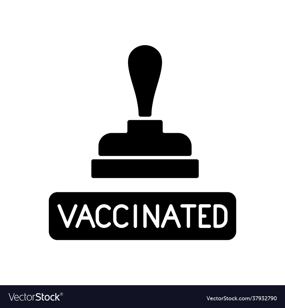 Vaccinated stamp black glyph icon