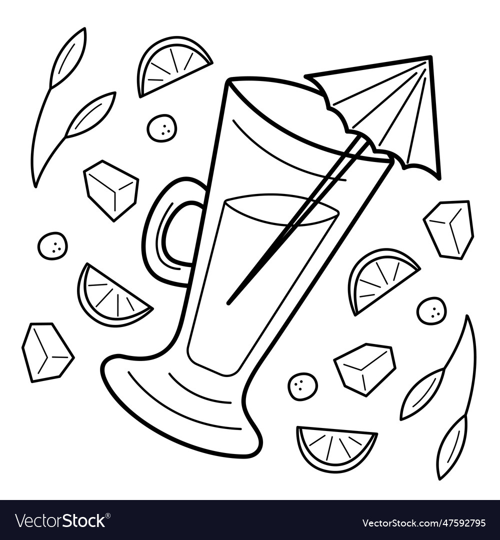 Cocktail Glass With Umbrella And Cold Drink Vector Image