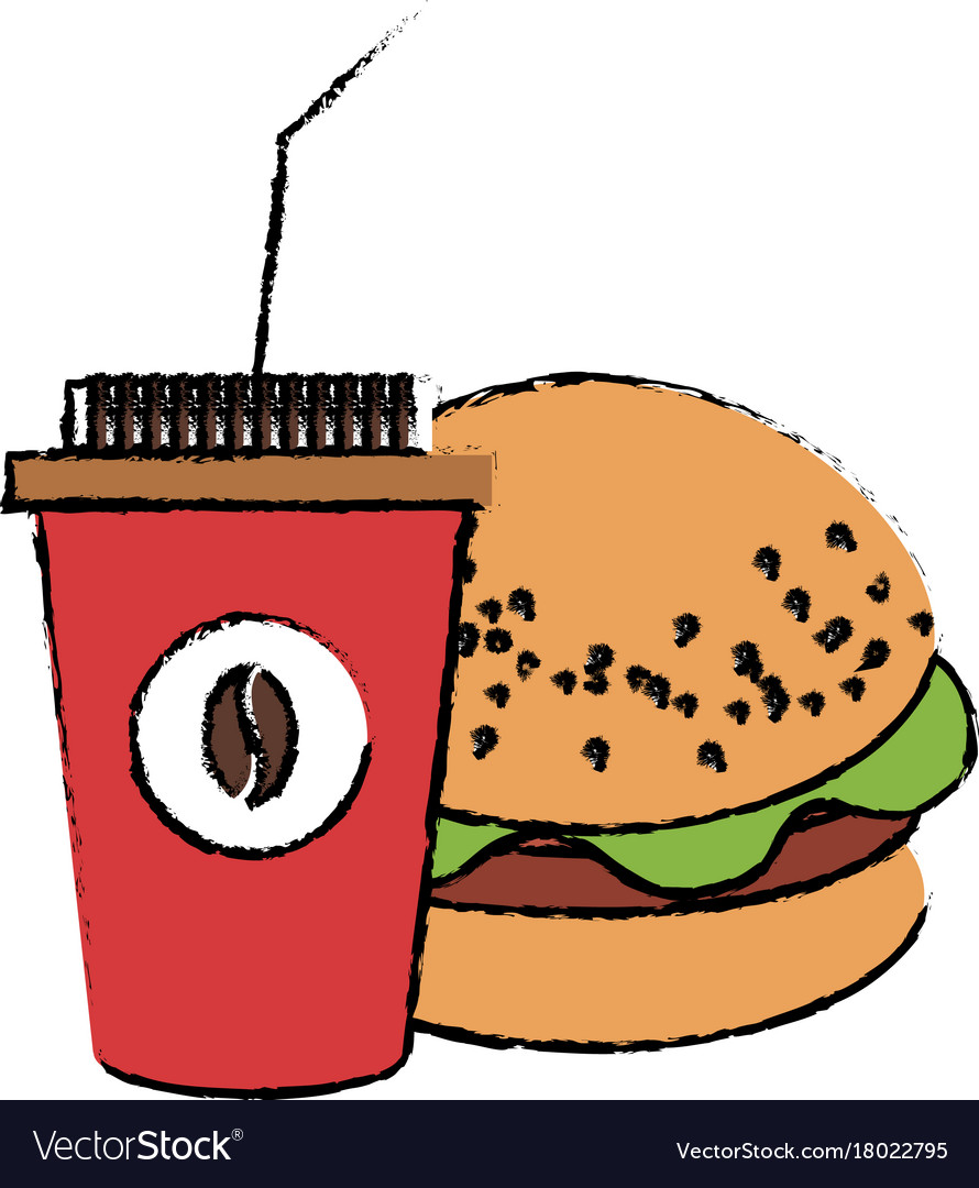 Coffee plastic cup with hamburger Royalty Free Vector Image