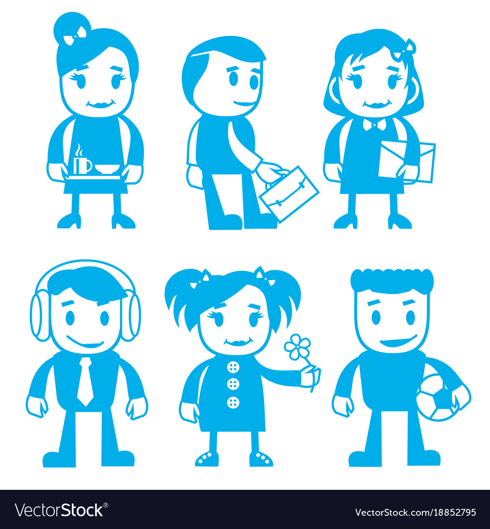 Different characters in blue color Royalty Free Vector Image