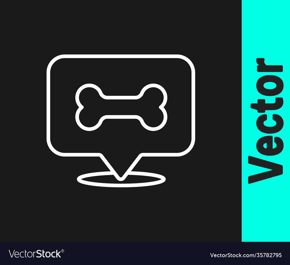 White line dog bone icon isolated on black Vector Image