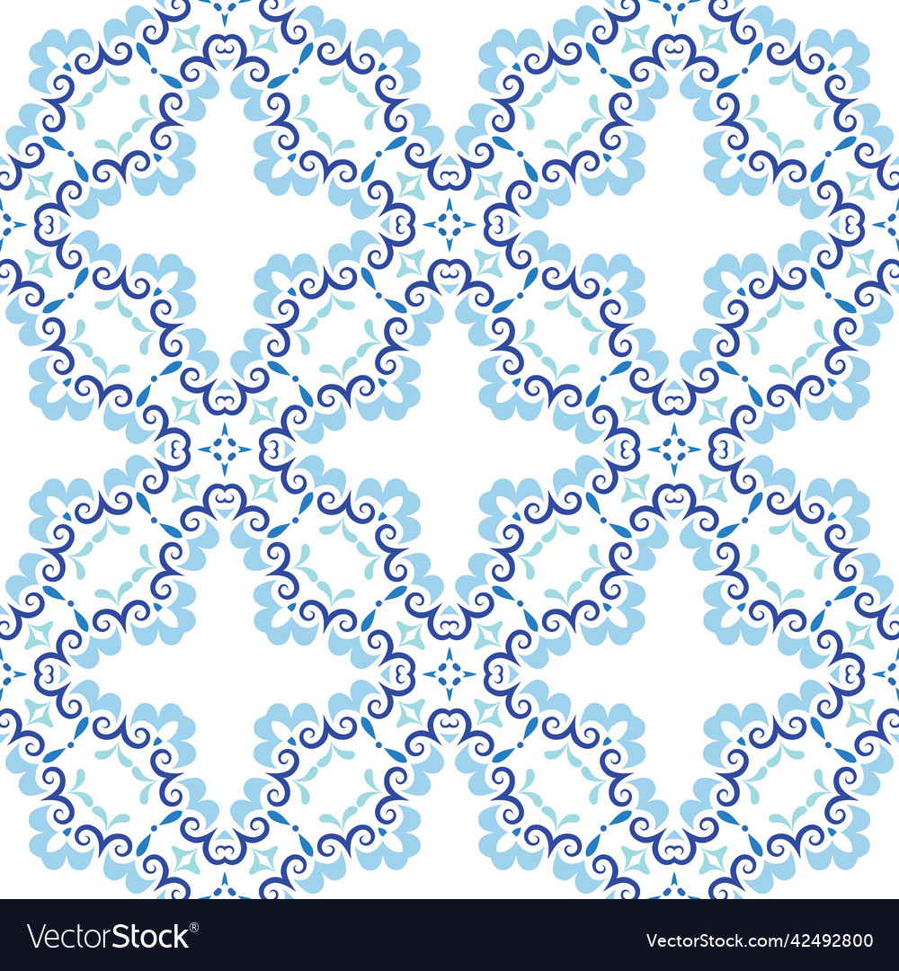 Blue mandala pattern seamless oriental vector image Blue mandala pattern seamless oriental