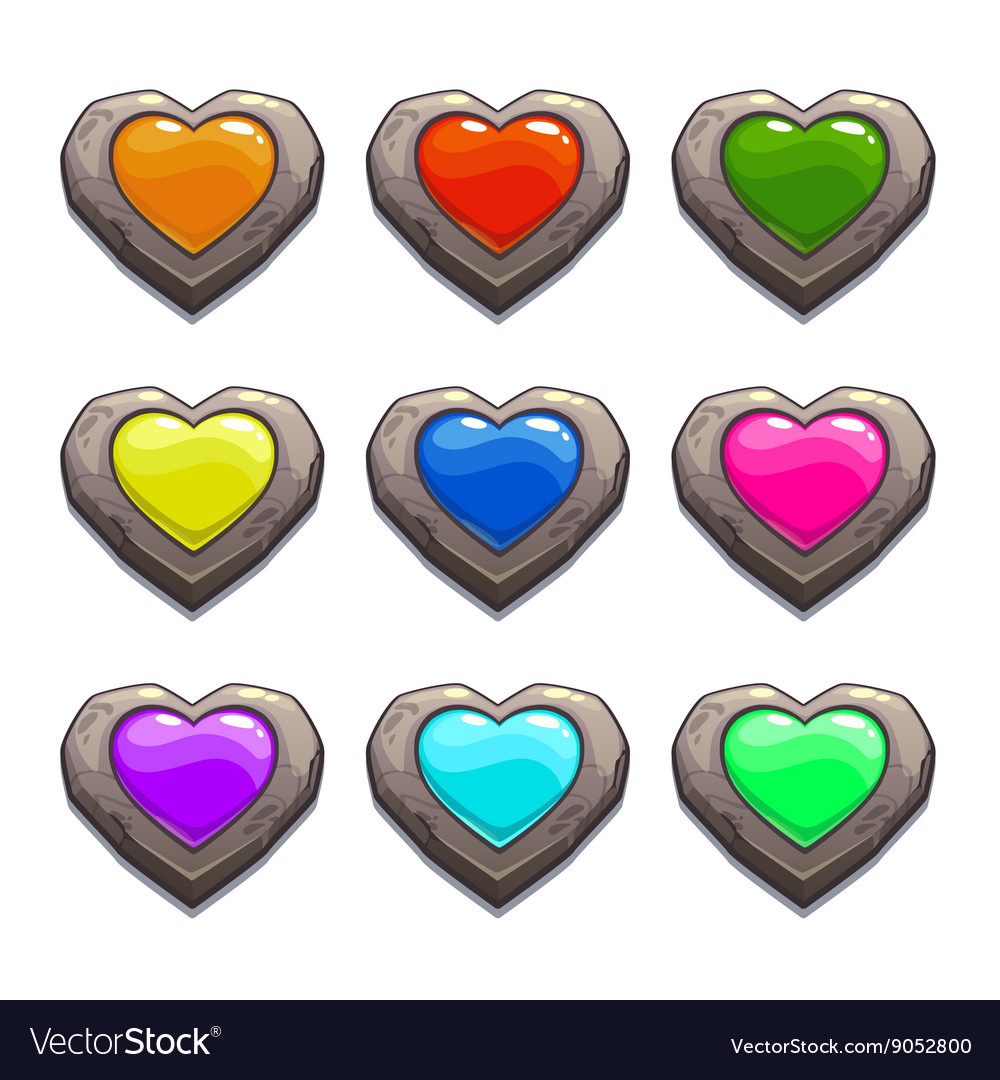 Cartoon colorful heart gemstones Royalty Free Vector Image