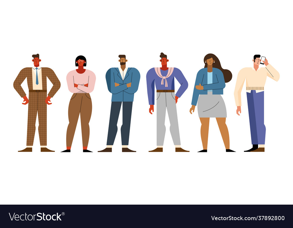 Six business persons standing Royalty Free Vector Image