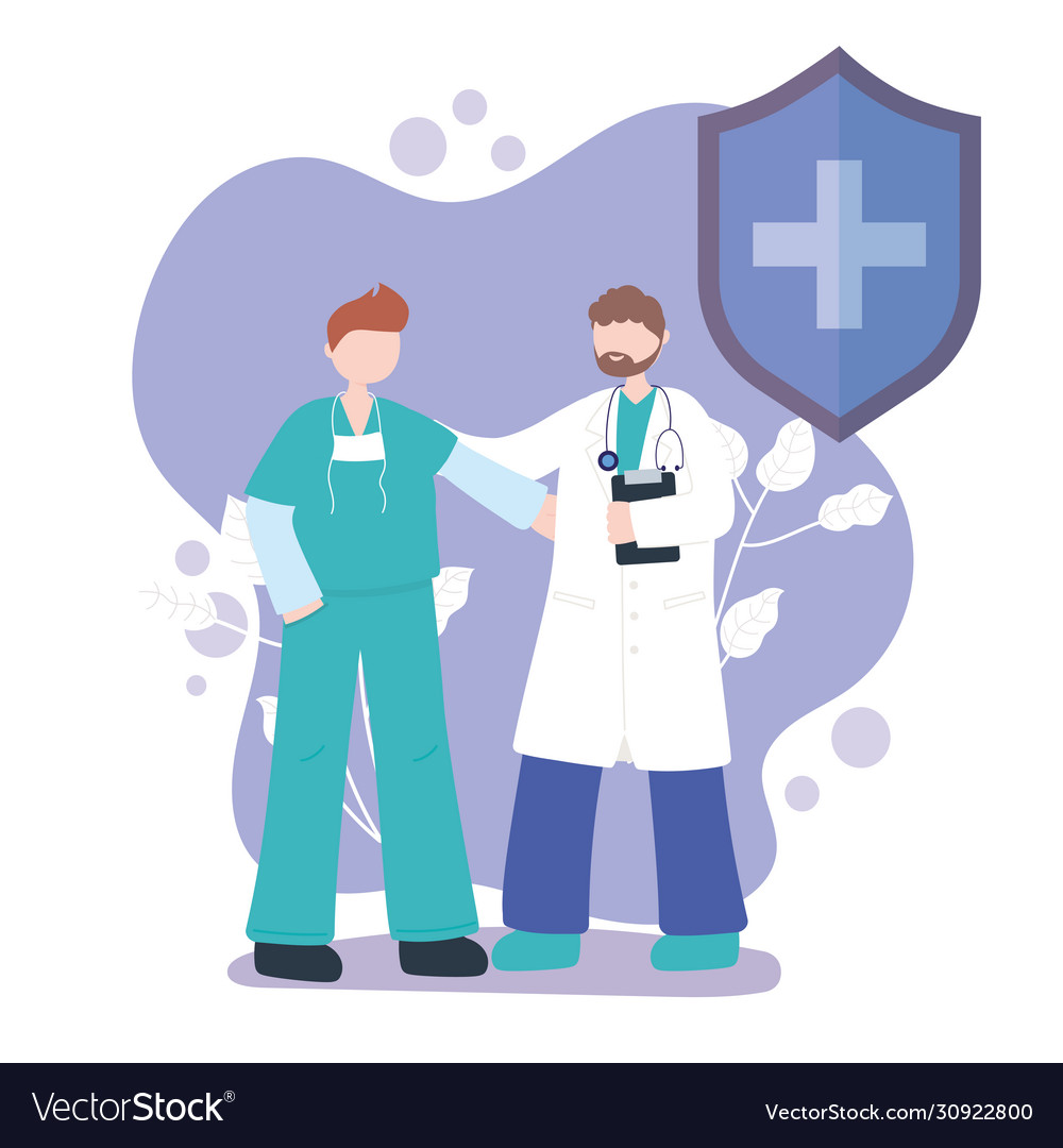 Thanks doctors nurses male physician and nurse Vector Image