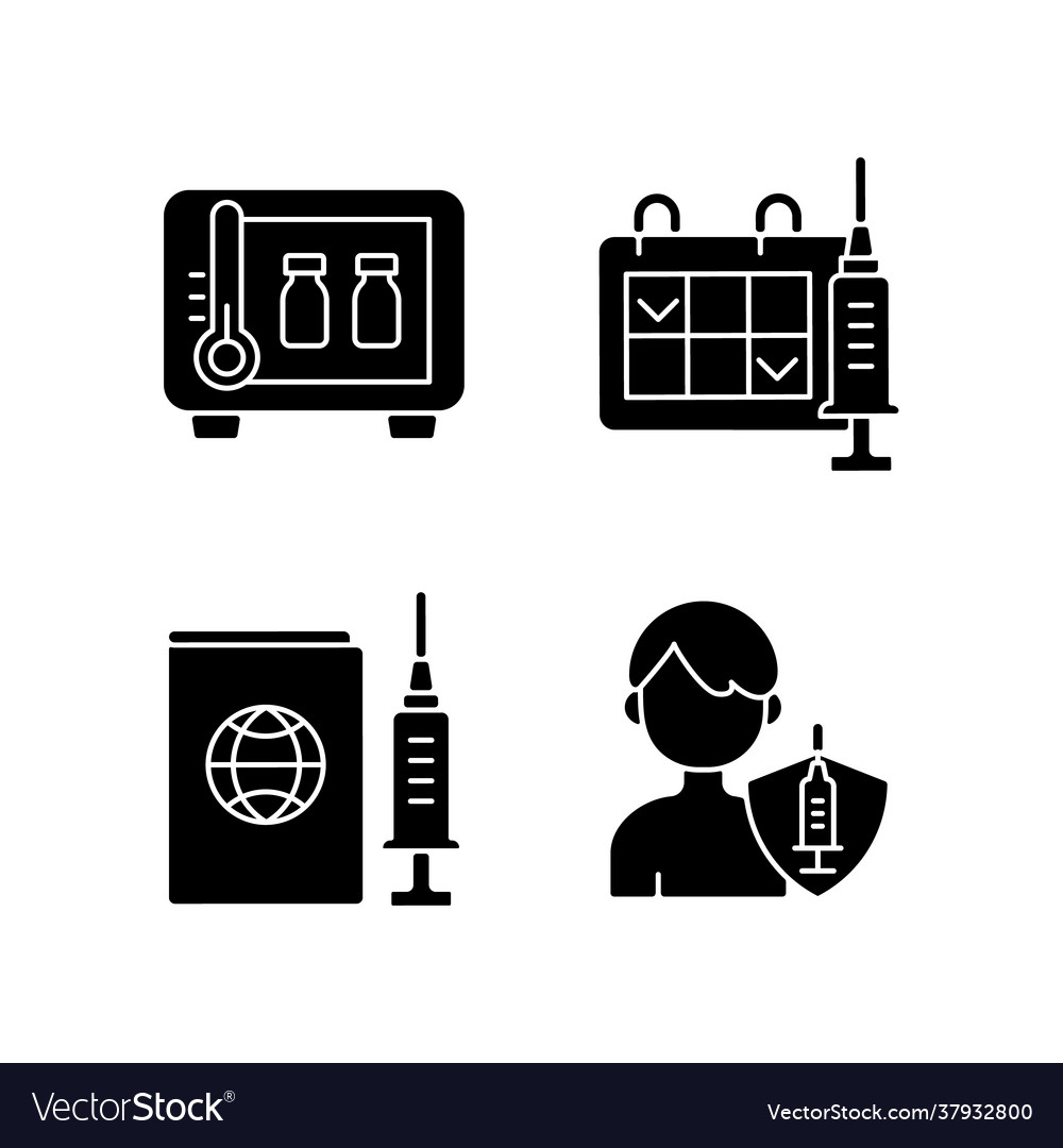 Vaccine shot black glyph icons set on white space