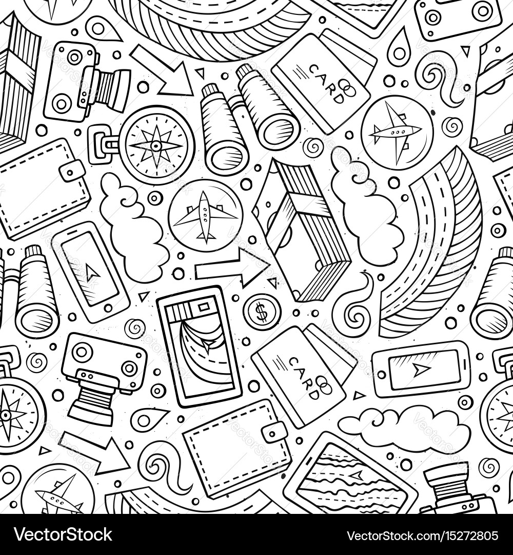 Cartoon traveling seamless pattern with lots Vector Image