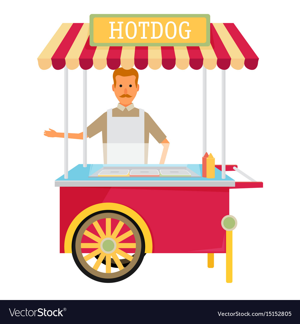 hot-dog-cart-with-seller-royalty-free-vector-image