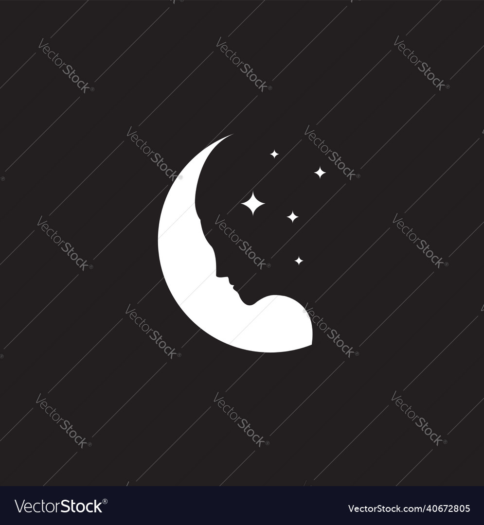 Negative space women with moon logo symbol icon