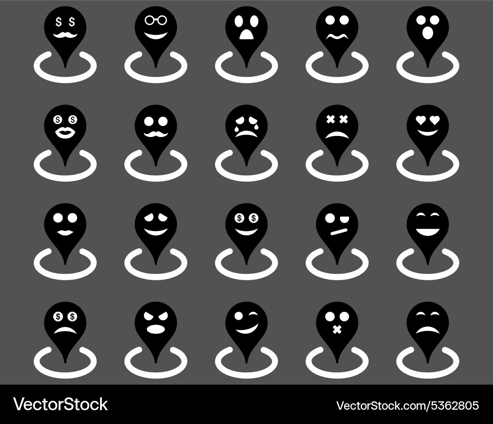 Smiled location icons Royalty Free Vector Image