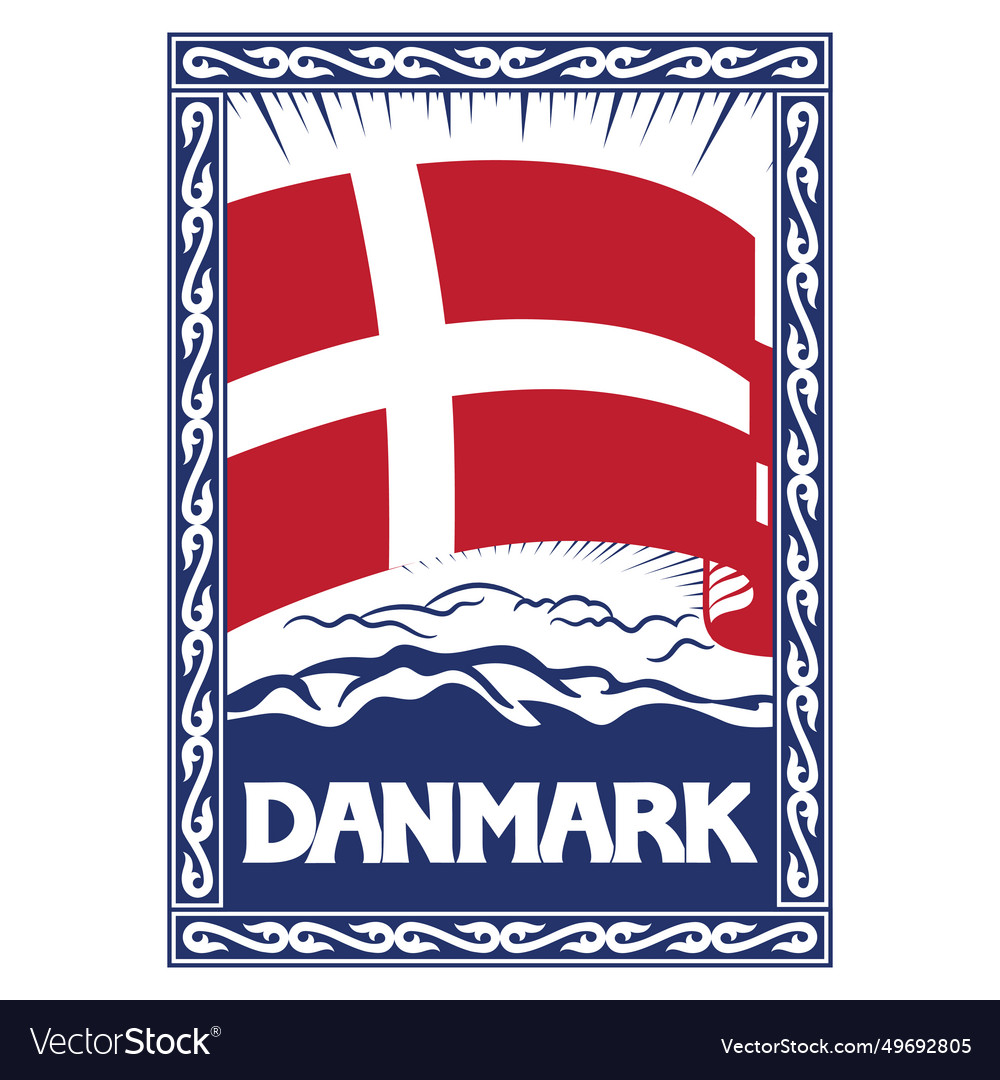 Viking style design vintage danish flag framed Vector Image