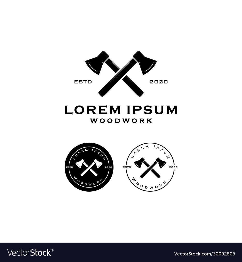 Vintage crossed axe lumberjack wood logging logo Vector Image