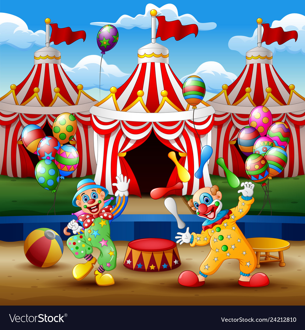 Cartoon Clown Show And Acrobat Performance Vector Image