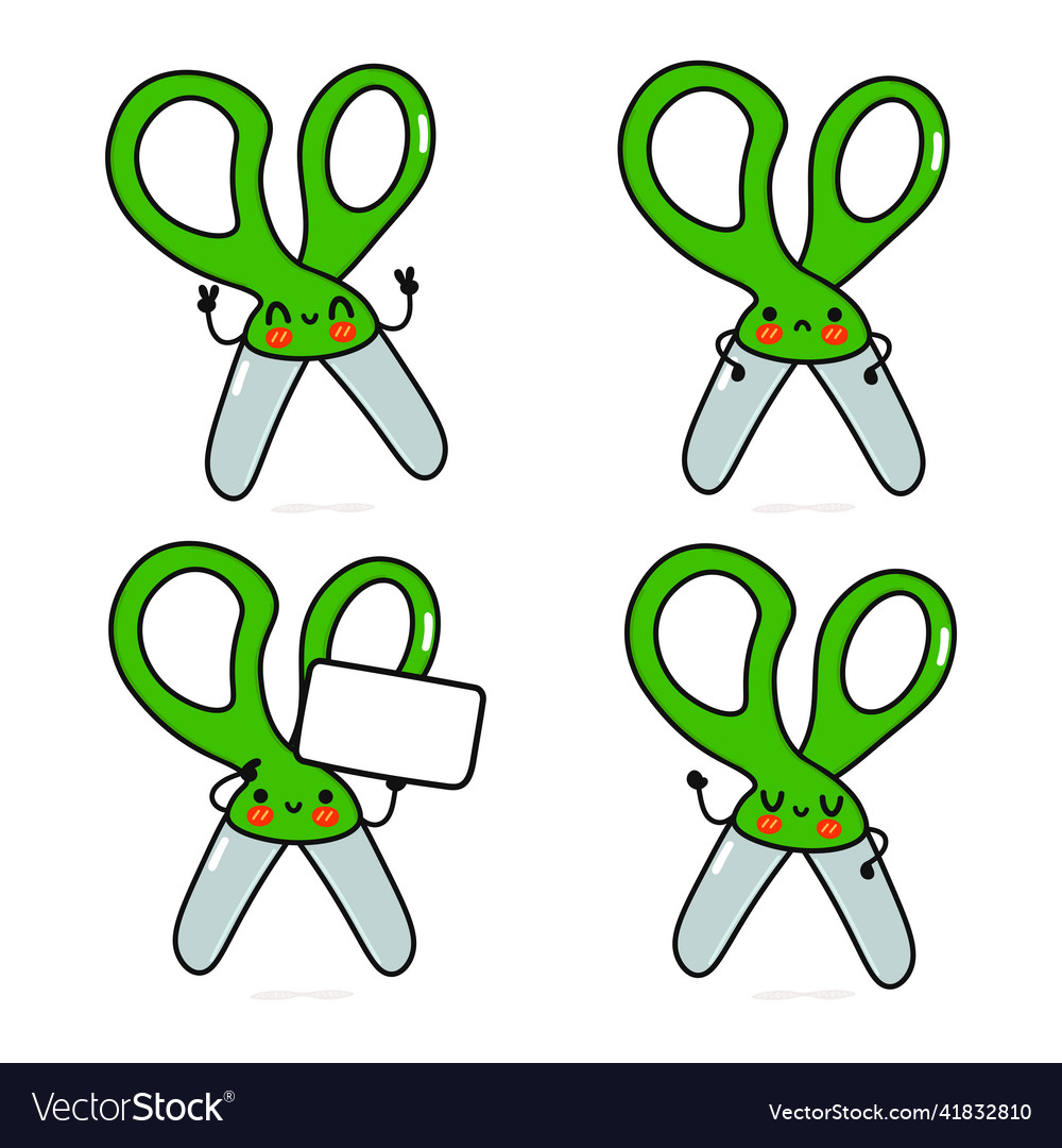 Funny cute happy scissors characters bundle set Vector Image