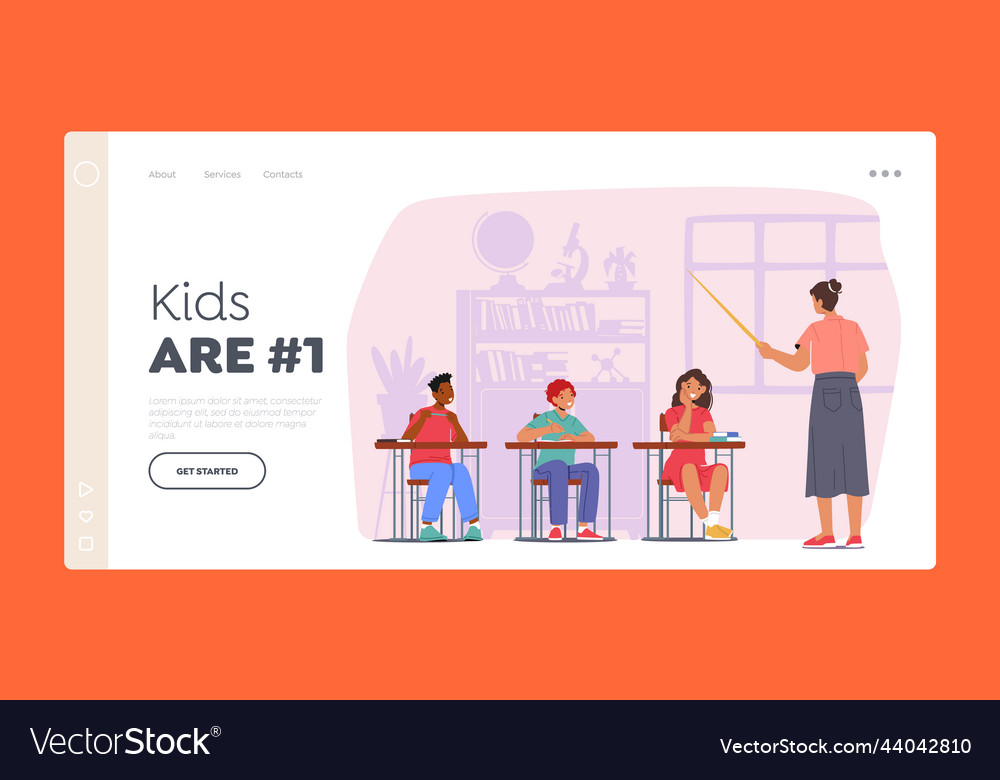 Kids on lesson landing page template children Vector Image