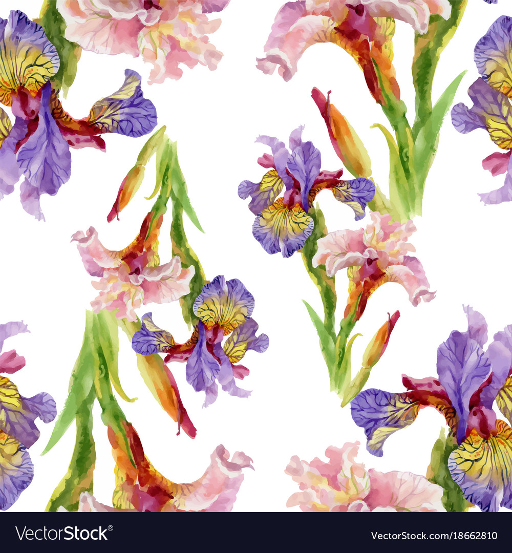 Watercolor seamless pattern with colorful flowers