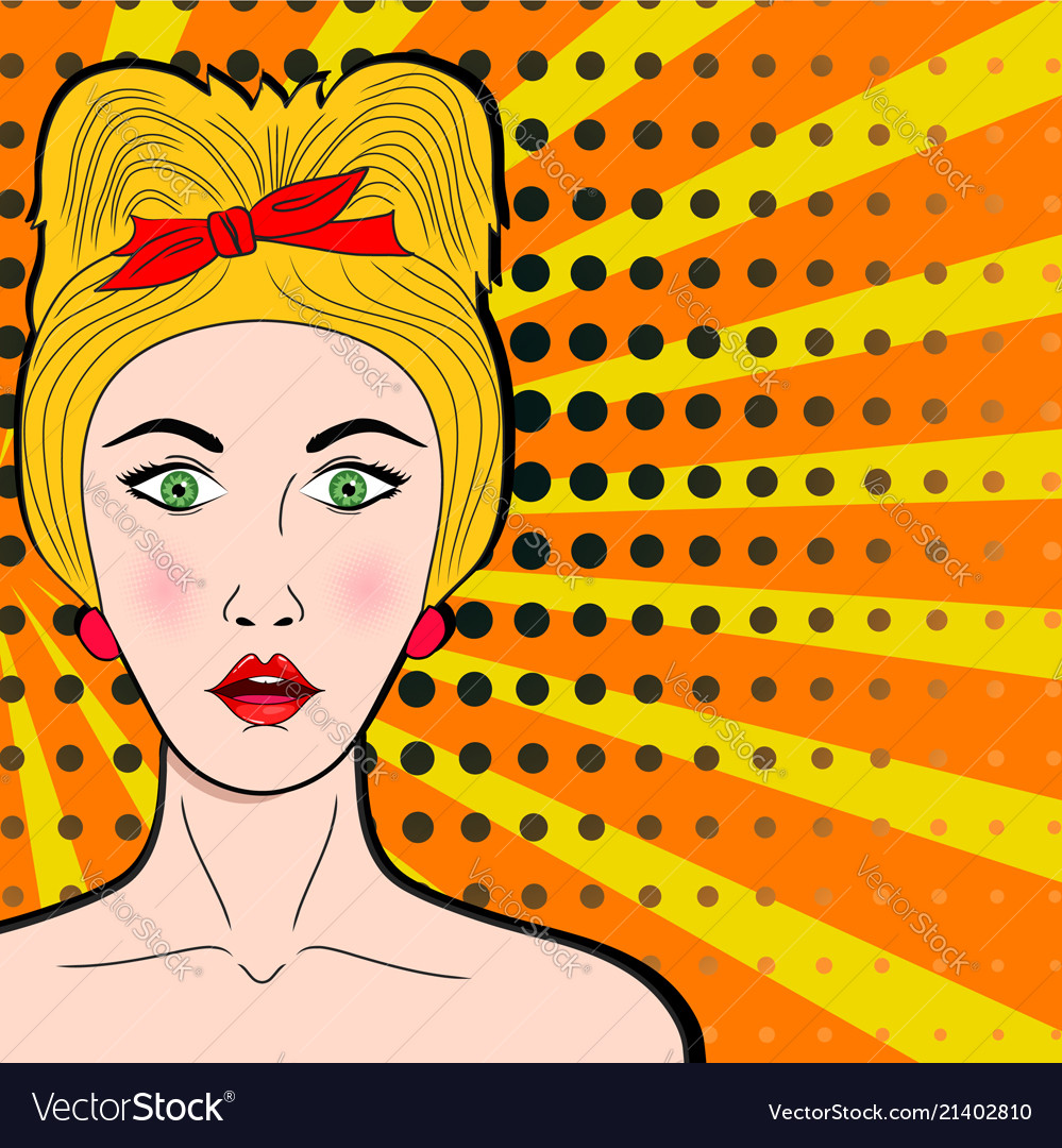 Wow Pop Art Female Face Sexy Surprised Young Vector Image