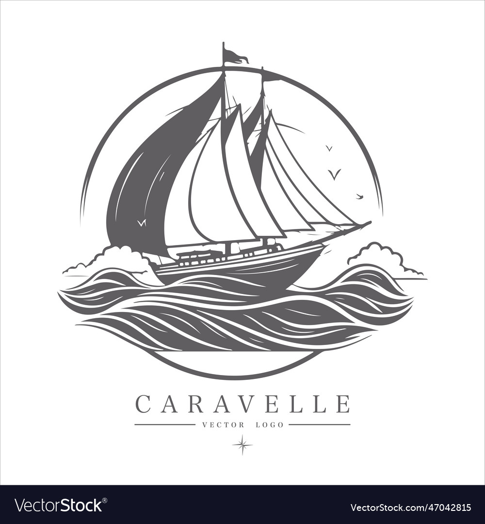 Caravelle on the water logo vintage emblem old Vector Image