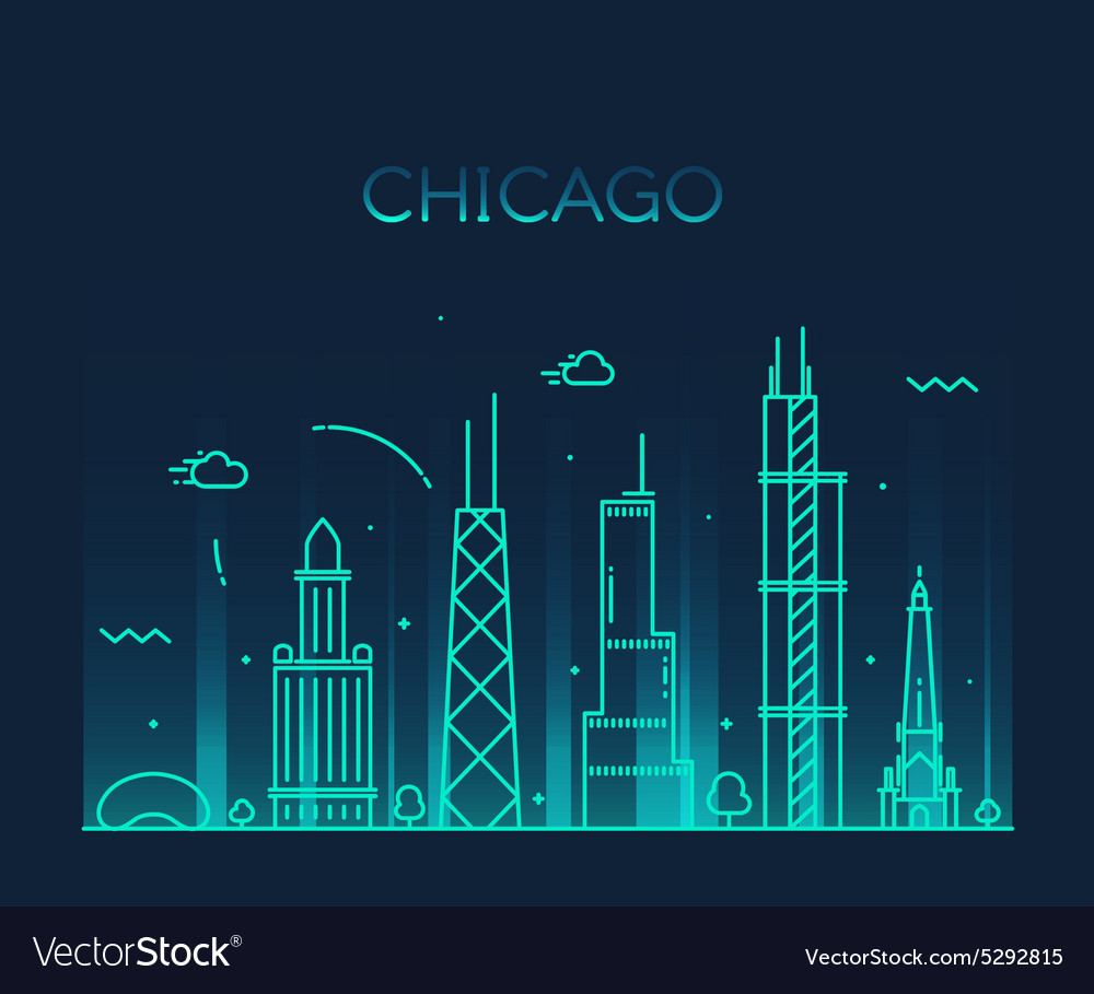 Chicago City Skyline Trendy Line Art Royalty Free Vector