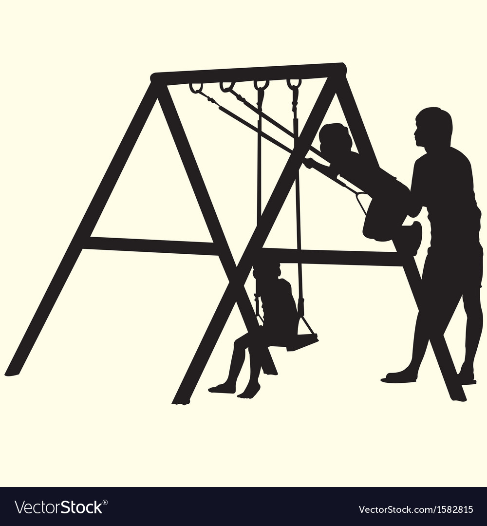 Children on swings silhouettes Royalty Free Vector Image