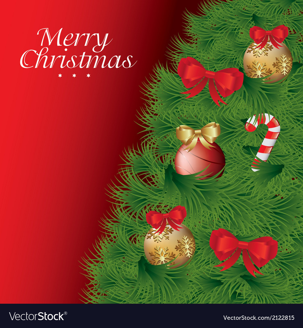 Christmas card with tree over red Royalty Free Vector Image