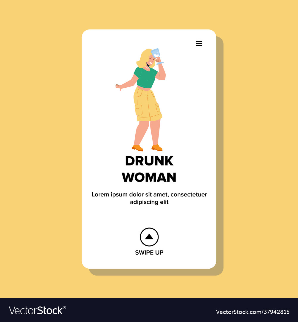 Drunk woman drinking alcoholic beverage Royalty Free Vector