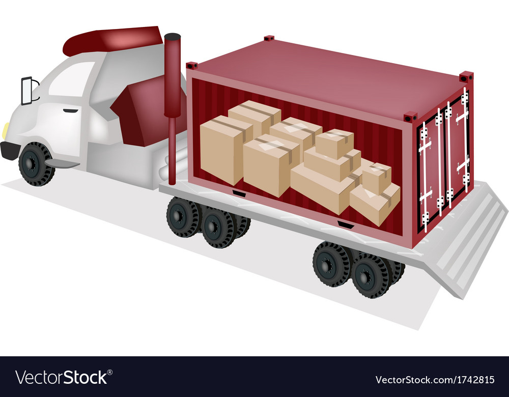 Flatbed trailer loading paper boxes in container