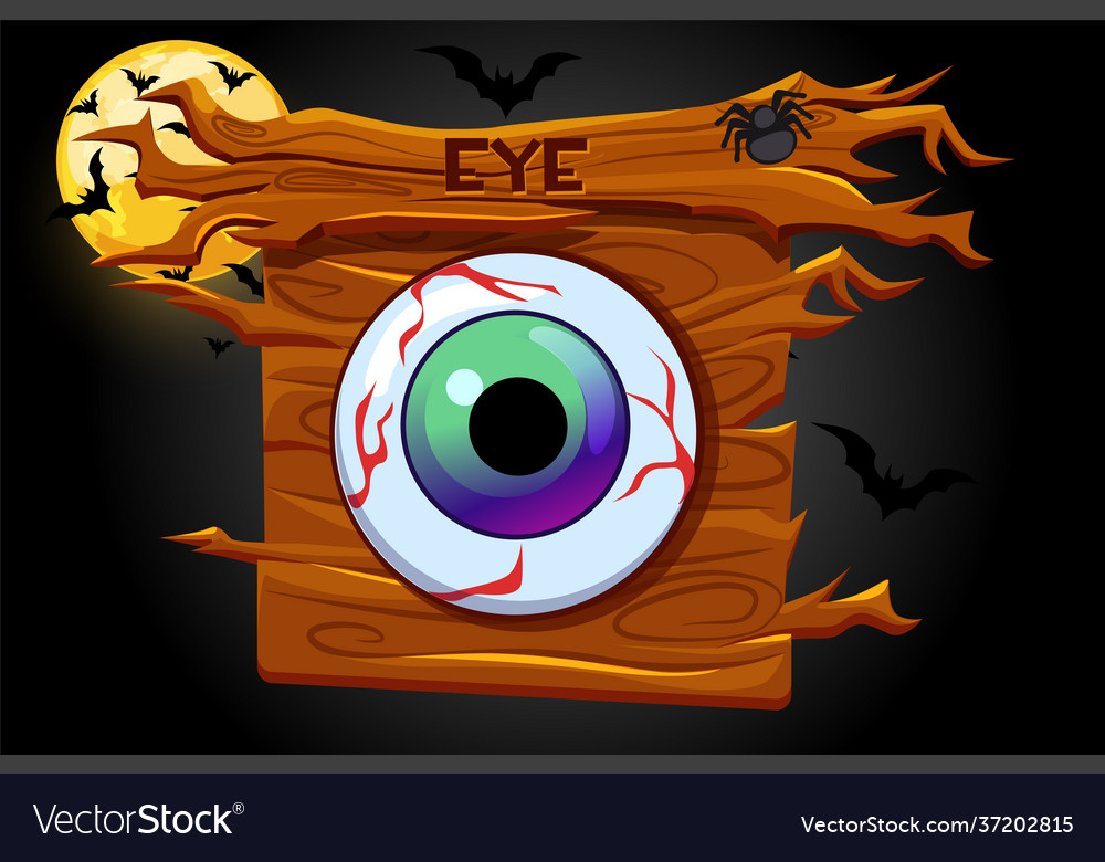 Game eyes icon wooden banner and scary night Vector Image