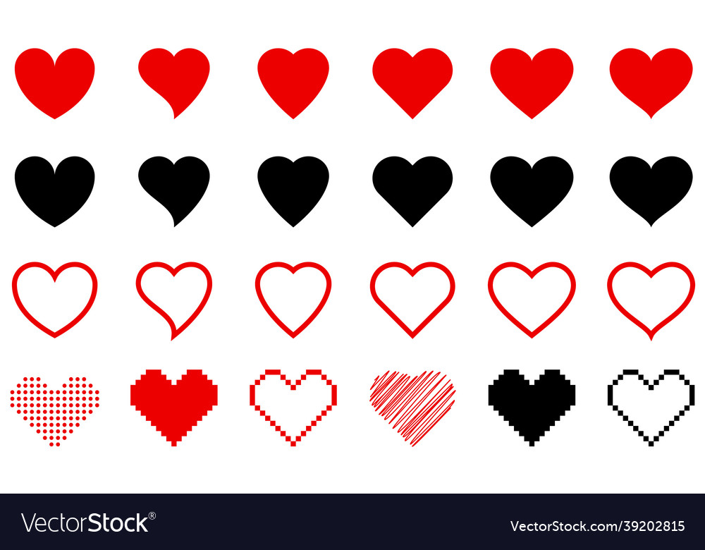 Hearts of different shapes big set Royalty Free Vector Image