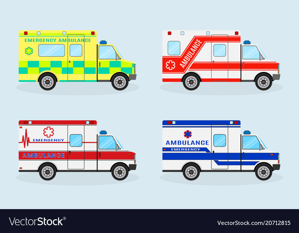 Set of four emergency ambulance cars Royalty Free Vector