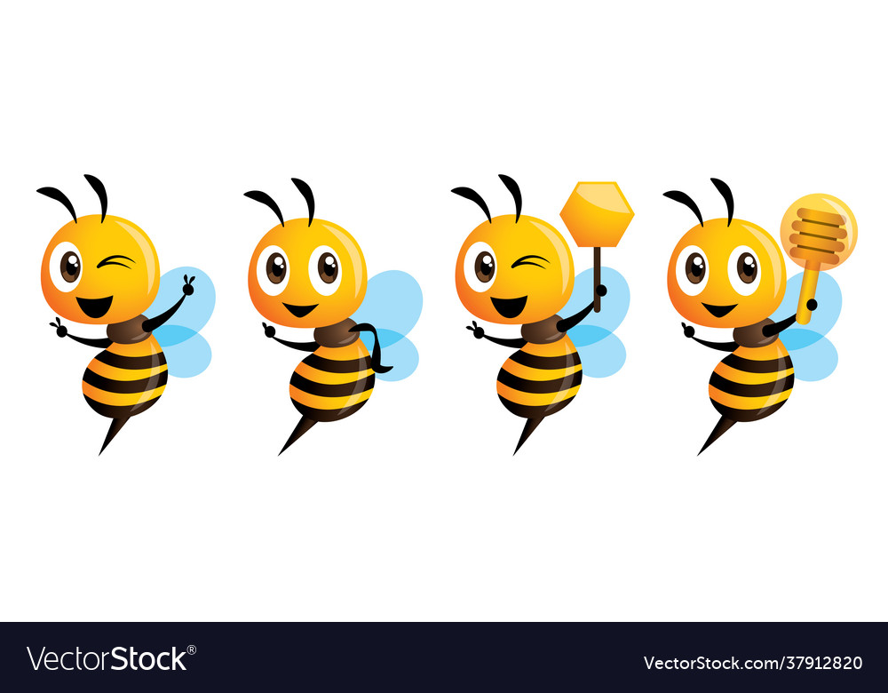 Cartoon cute bee with honey mascot set Royalty Free Vector