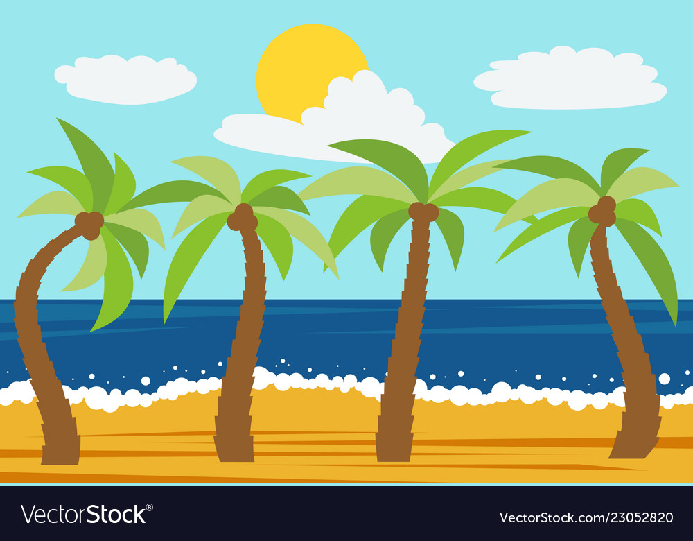 Cartoon nature landscape with four palms Vector Image