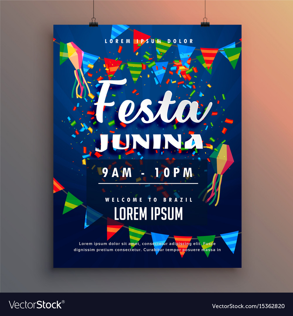 Festa junina party flyer poster with confetti