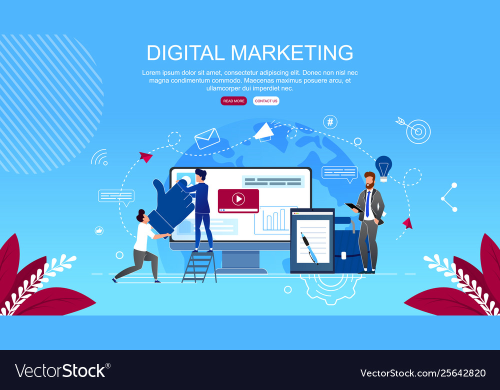 Flat banner inscription digital marketing cartoon Vector Image